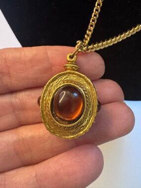 Goldette vintage Layered Gold-Tone Necklace with amber color Pendant